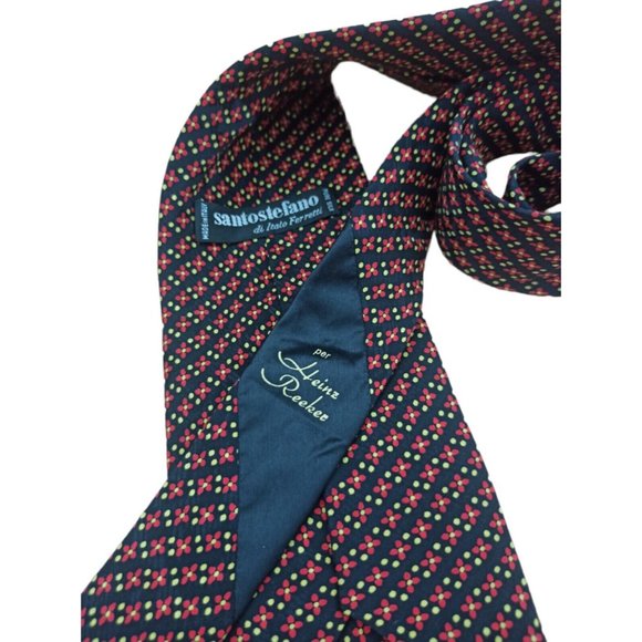 SANTOSTEFANO DI ITALO FERRETTI Navy Floral Silk Tie ITALY 59"/ 4" EC - Picture 11 of 11